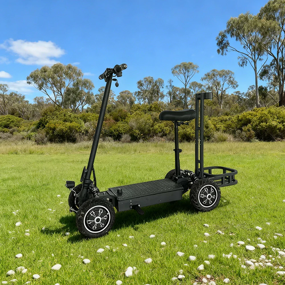 AKEZ 1000W Dual Motor Electric Scooter with Golf Carrier, Long-Range Lithium Power, Foldable All-Terrain Design - Black - Image 2