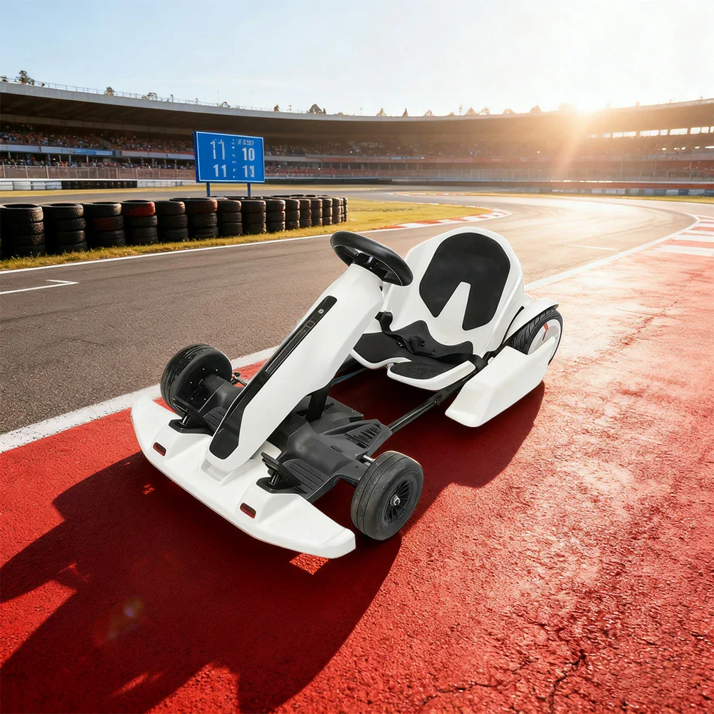 AKEZ 54V4.4A Kids Electric Go Kart Adjustable Frame Lithium Battery Drift Style Ride-On - White - Image 2