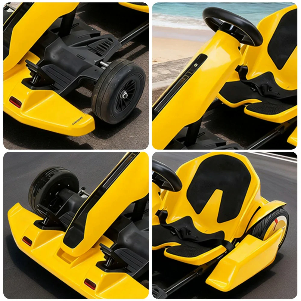 AKEZ 54V4.4A Kids Electric Go Kart Adjustable Frame Lithium Battery Drift Style Ride-On - Yellow - Image 3