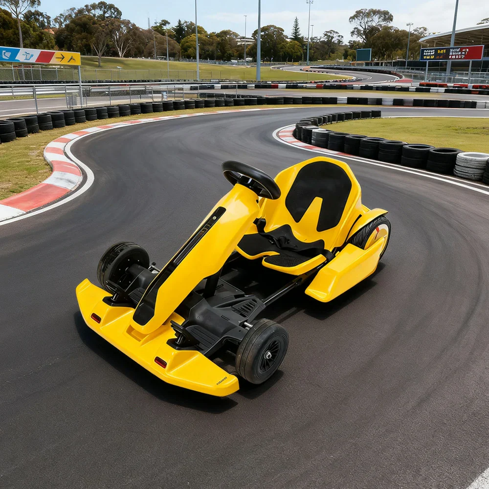 AKEZ 54V4.4A Kids Electric Go Kart Adjustable Frame Lithium Battery Drift Style Ride-On - Yellow - Image 4