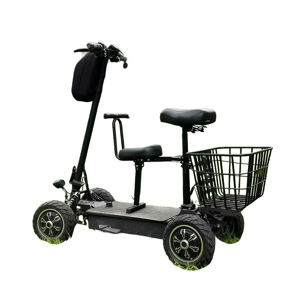 AKEZ 1000W Dual Motor Electric Scooter with Shock-Absorbing Seat & Front Basket, 45¨C55km Range, Foldable All-Terrain Design - Black