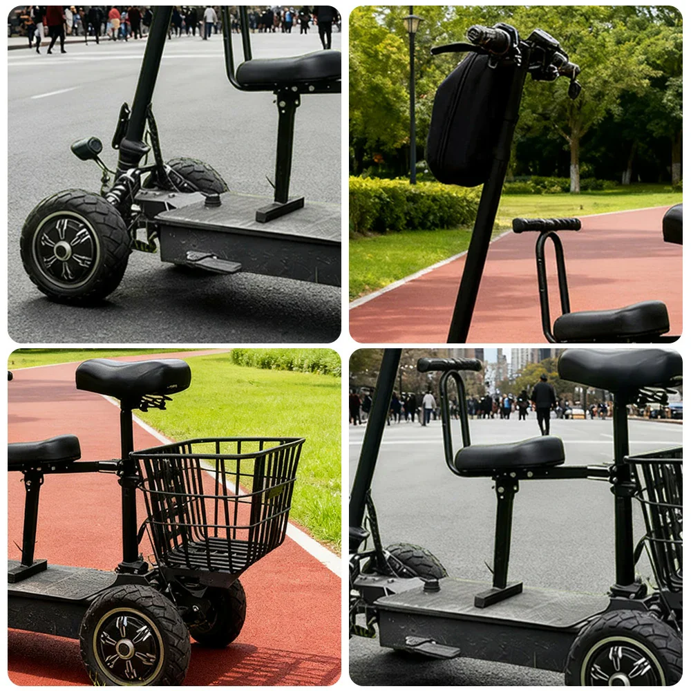 AKEZ 1000W Dual Motor Electric Scooter with Shock-Absorbing Seat & Front Basket, 45¨C55km Range, Foldable All-Terrain Design - Black - Image 3