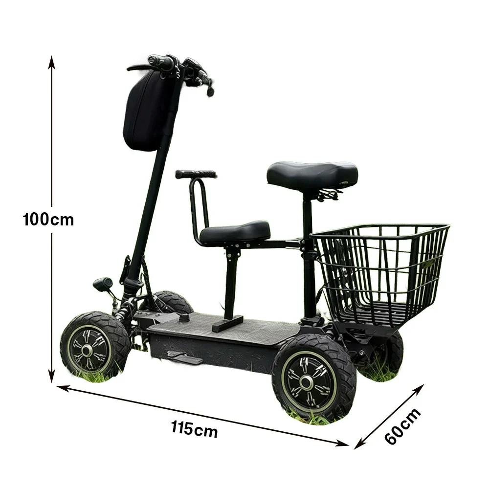 AKEZ 1000W Dual Motor Electric Scooter with Shock-Absorbing Seat & Front Basket, 45¨C55km Range, Foldable All-Terrain Design - Black - Image 5