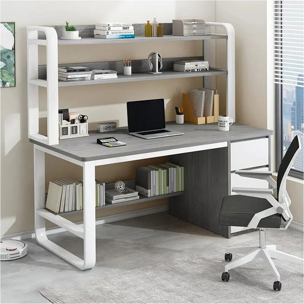 MODERA HDF Multi-functional Office Desk With Bookshelf Study Desk - Grey - Image 2