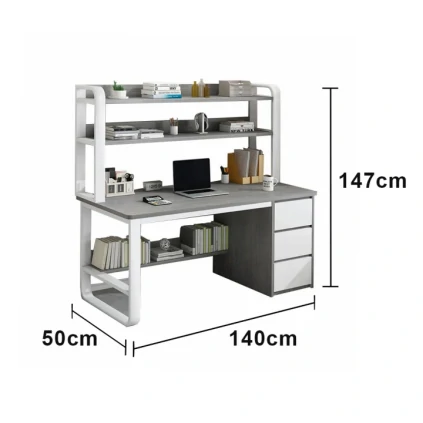 MODERA HDF Multi-functional Office Desk With Bookshelf Study Desk - Grey - Image 6
