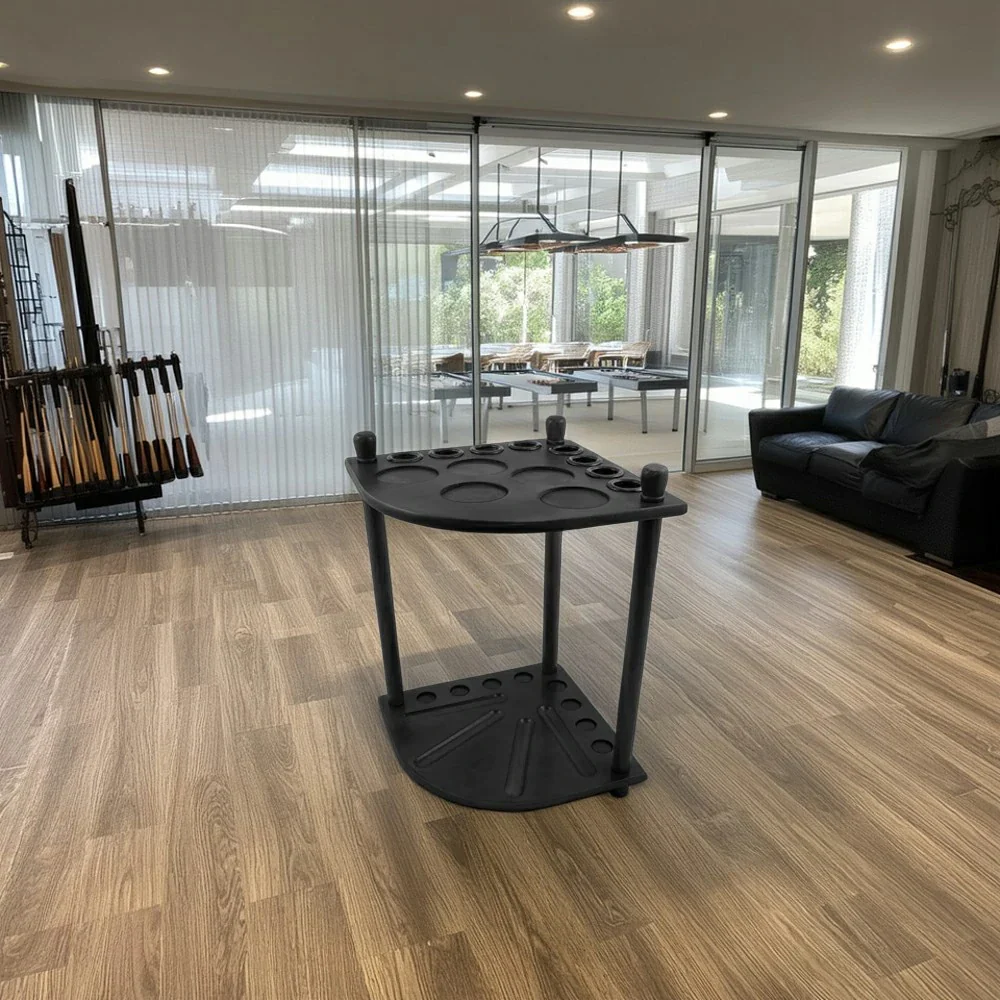 ARIX Mahogany Corner Cue Rack, 8-Cue Wooden Floor Stand with Smooth Finish and Stable Dual-Level Holder Design - Black - Image 2