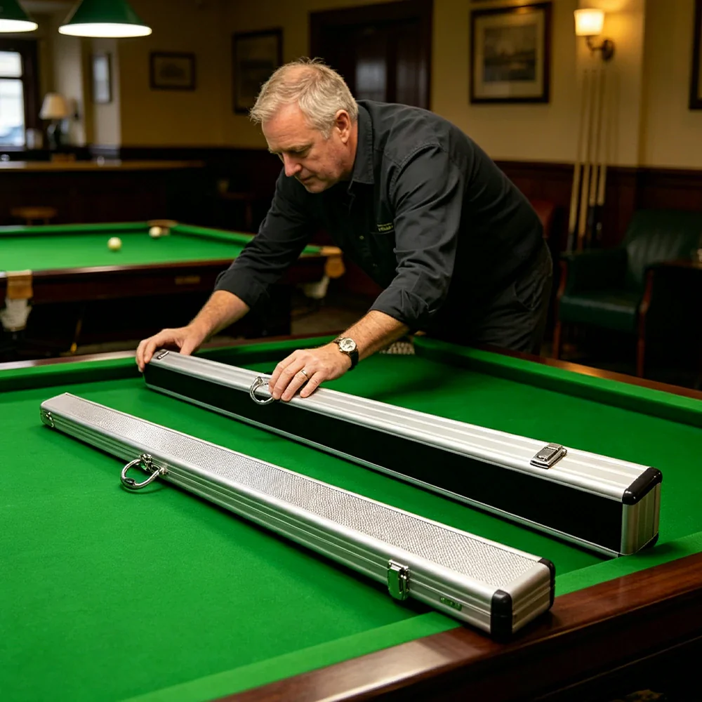 ARIX Cue Case 48", 3/4-Length Design, Holds 2 Cues, Aluminium Hard Shell with Foam Interior & Metal Clasps - Silver - Image 6