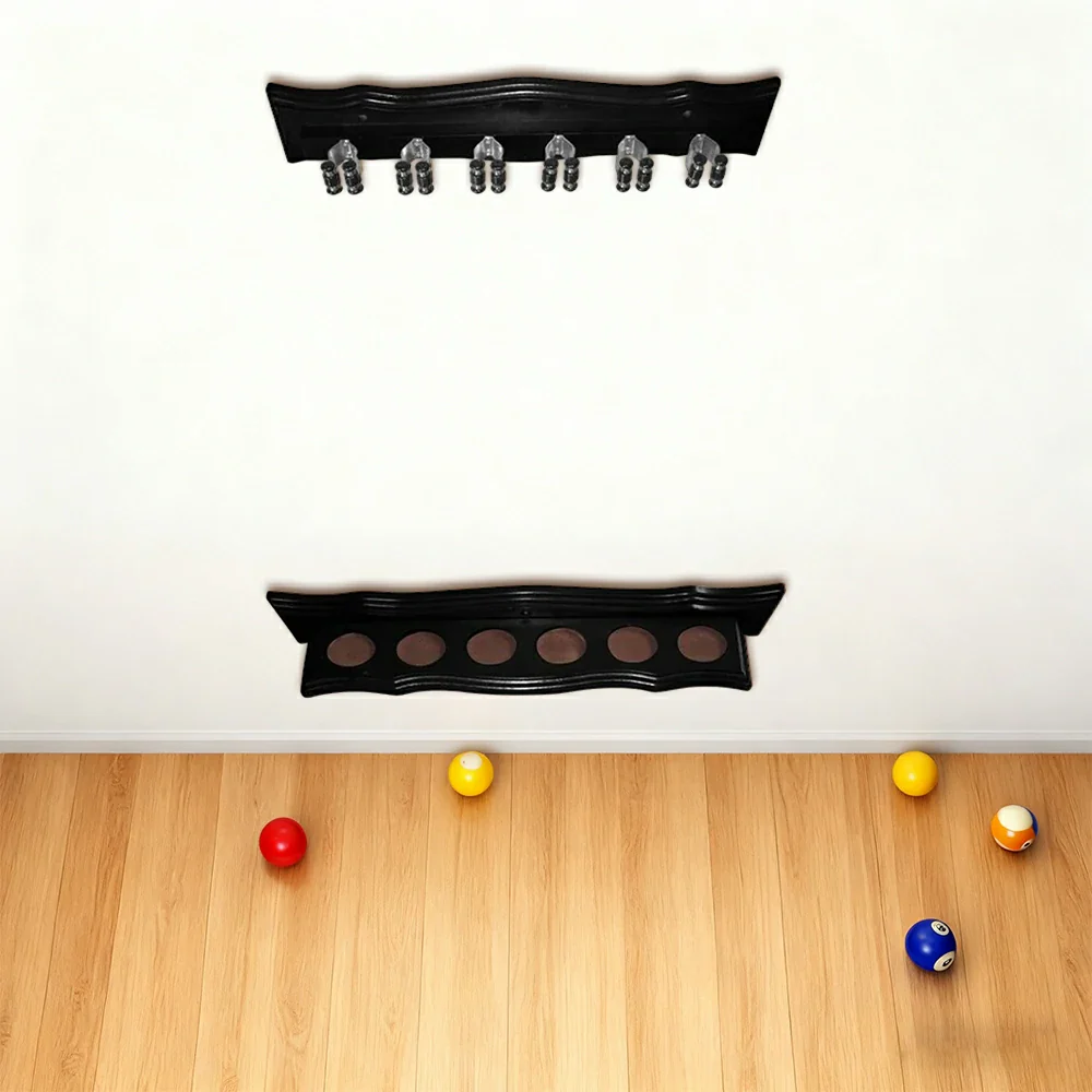 ARIX Deluxe Clip Wall Rack, 6-Cue Wooden Wall-Mounted Holder with Smooth Finish and Secure Cue Clips - Black Wood Tone - Image 4