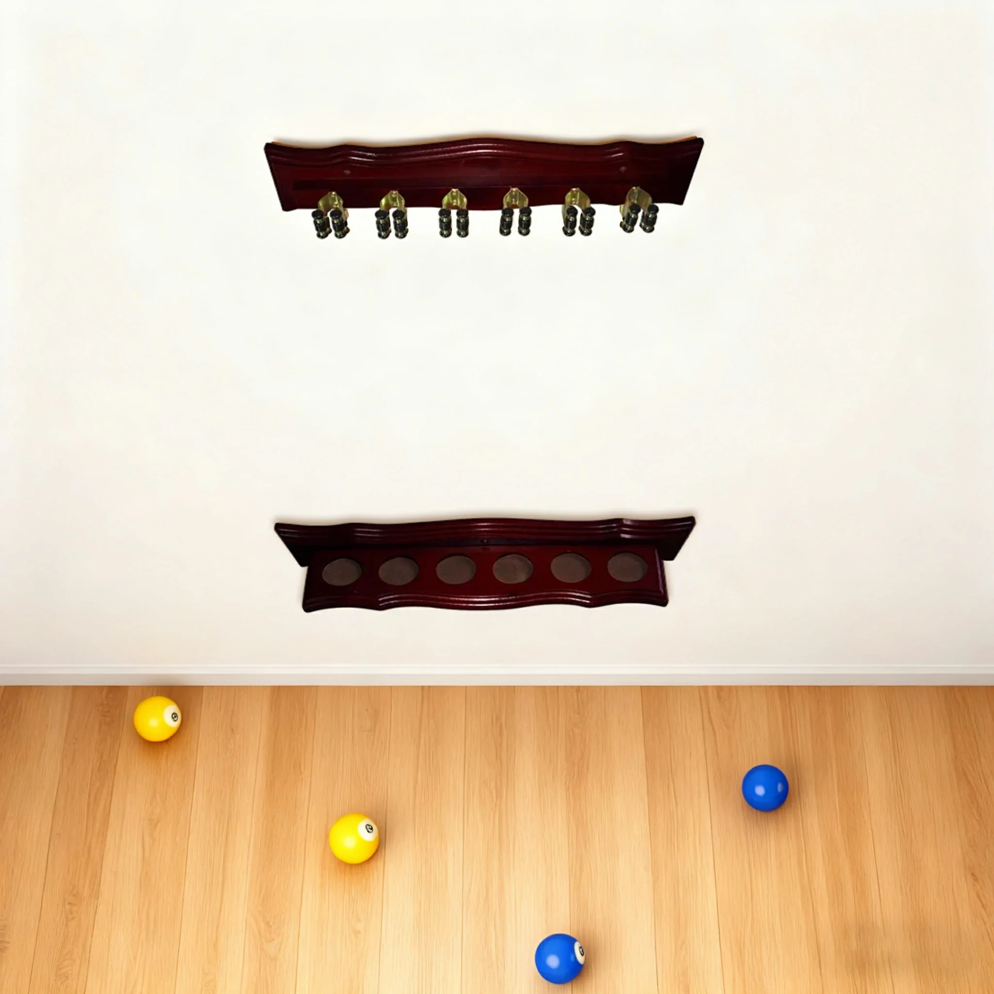ARIX Deluxe Clip Wall Rack, 6-Cue Wooden Wall-Mounted Holder with Smooth Finish and Secure Cue Clips - Mahogany Wood Tone - Image 4