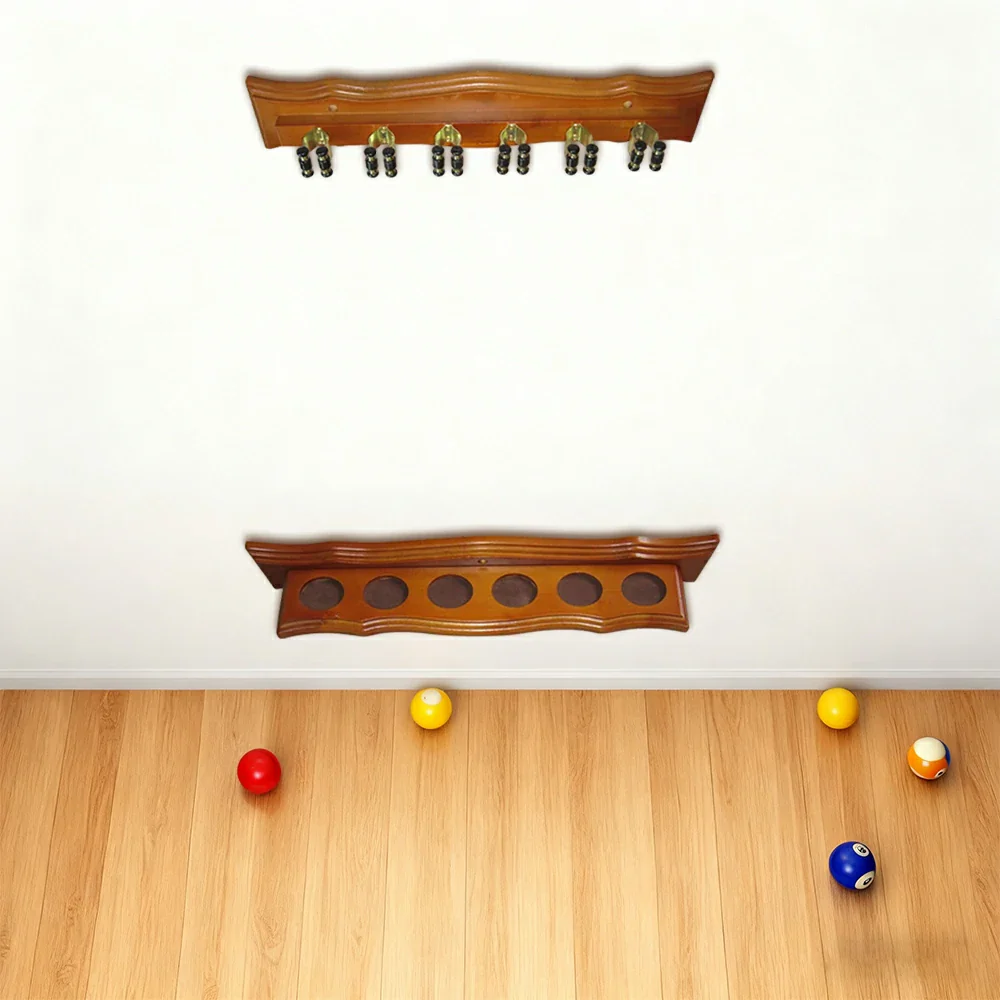 ARIX Deluxe Clip Wall Rack, 6-Cue Wooden Wall-Mounted Holder with Smooth Finish and Secure Cue Clips - Oak Wood Tone - Image 2