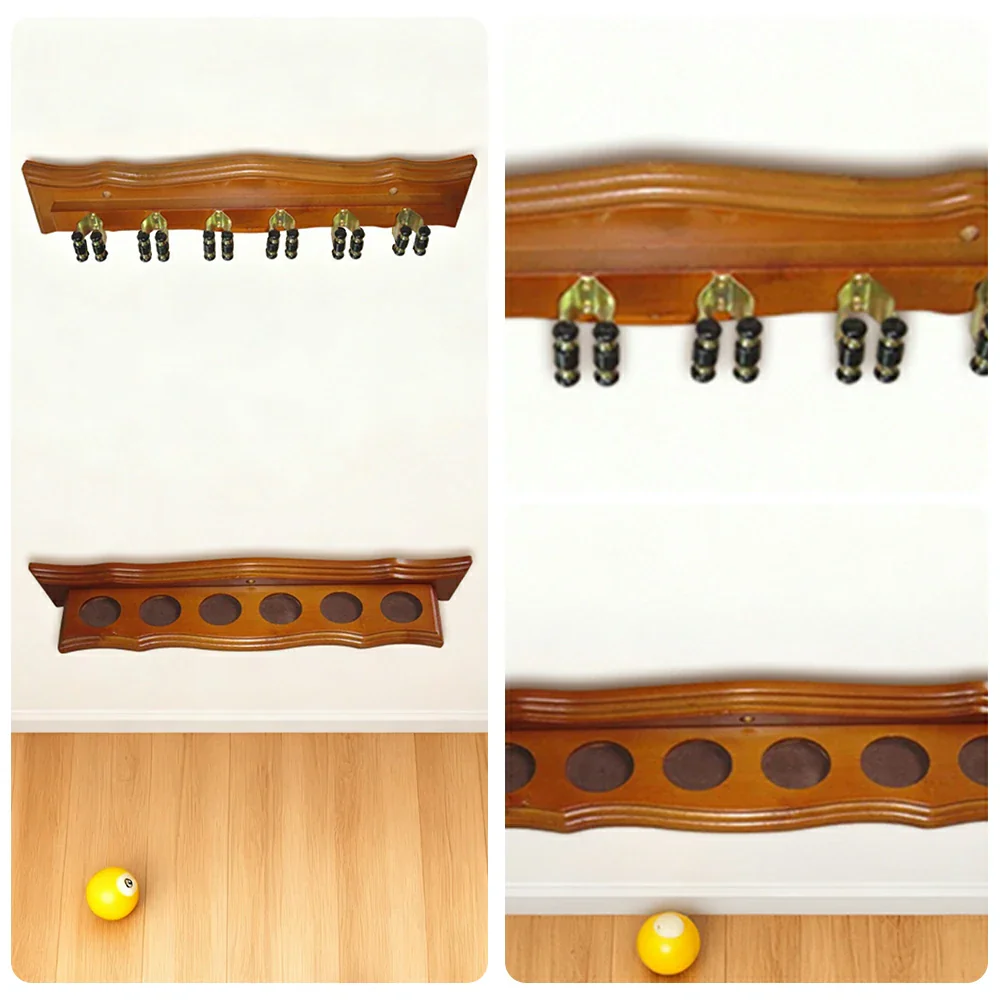 ARIX Deluxe Clip Wall Rack, 6-Cue Wooden Wall-Mounted Holder with Smooth Finish and Secure Cue Clips - Oak Wood Tone - Image 3