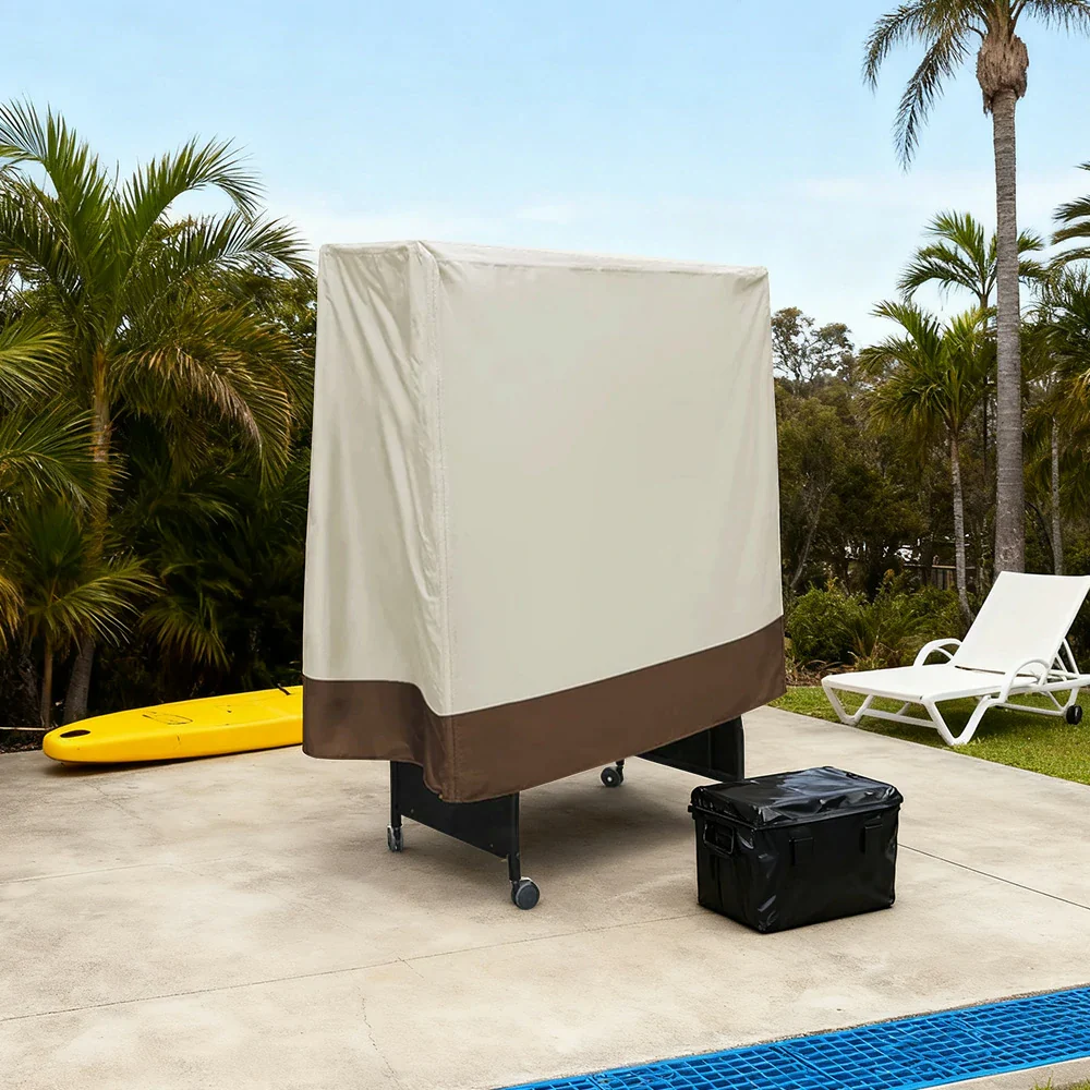 ARIX Table Tennis Table Cover - Waterproof Oxford Fabric, UV-Resistant, Dustproof and Anti-Aging Suitable for Indoor and Outdoor Foldable Tables - Beige & Coffee - Image 2