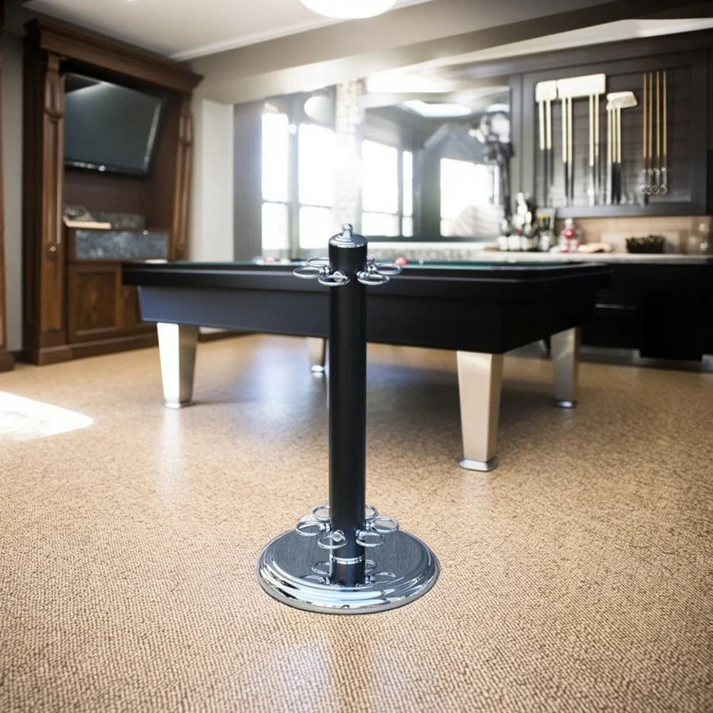 ARIX Metal Cue Stand, 6-Cue Freestanding Holder with Black & Chrome Finish and Stable Round Base - Black Chrome - Image 4