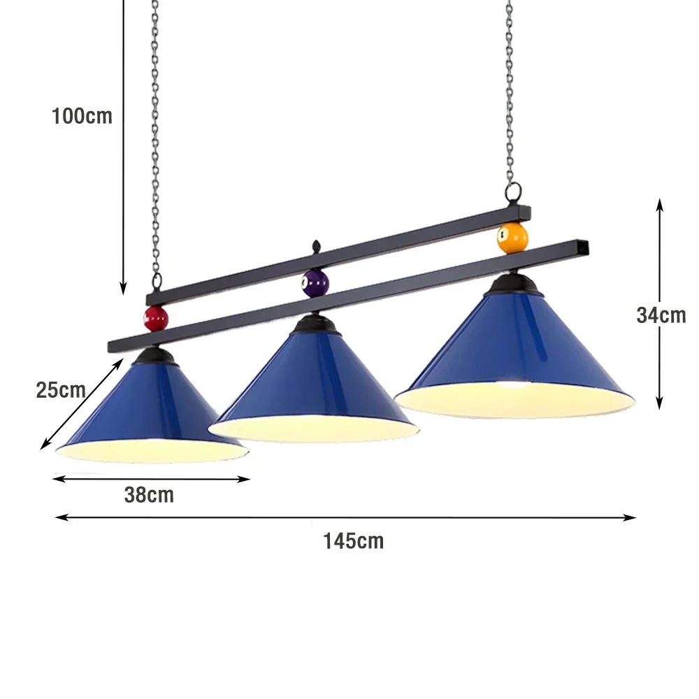 ARIX Pool Table Light, Heavy-Duty Chain and Thick Iron Rod, Painted Iron Shades with E27 Sockets, Durable and Elegant Billiard Lighting - Blue - Image 5