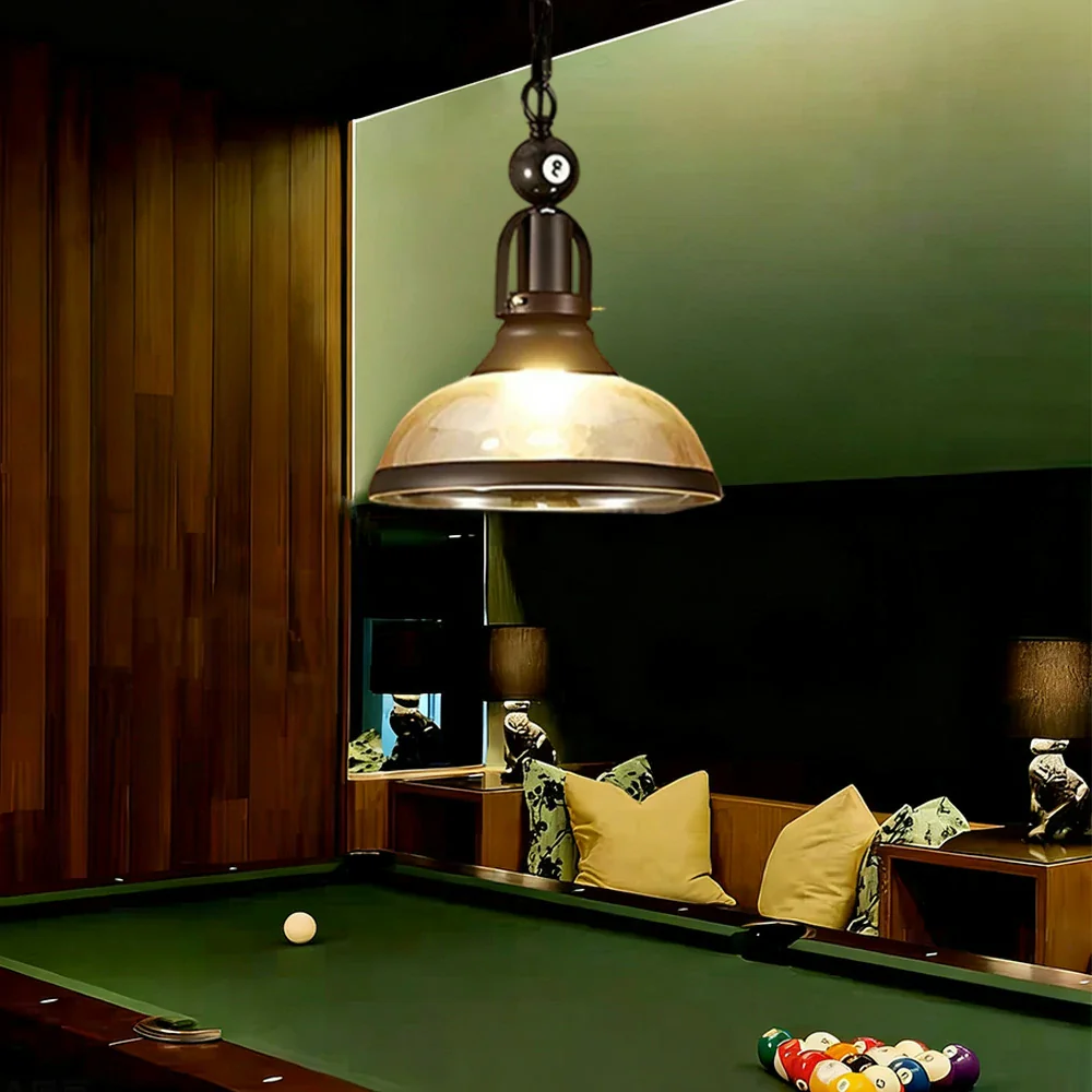 ARIX Pool Table Light, Single Glass Shade with Iron Frame, Adjustable 100cm Chain, E27 Socket, Durable Billiard Room Lighting - Image 2