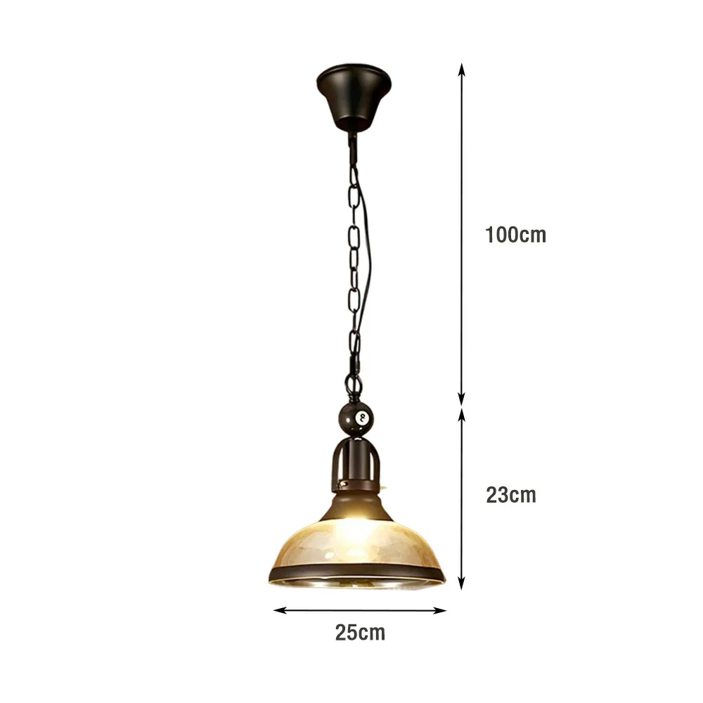 ARIX Pool Table Light, Single Glass Shade with Iron Frame, Adjustable 100cm Chain, E27 Socket, Durable Billiard Room Lighting - Image 5