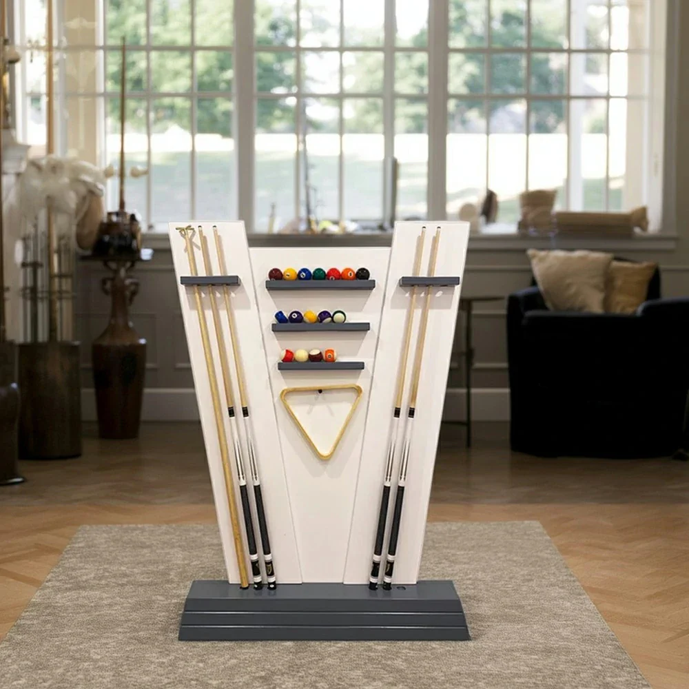 ARIX 6-Hole Billiard Cue Rack Stable Multi-Slot Wood Design with Tournament Crystal Balls Set and Handcrafted Cues - Image 2