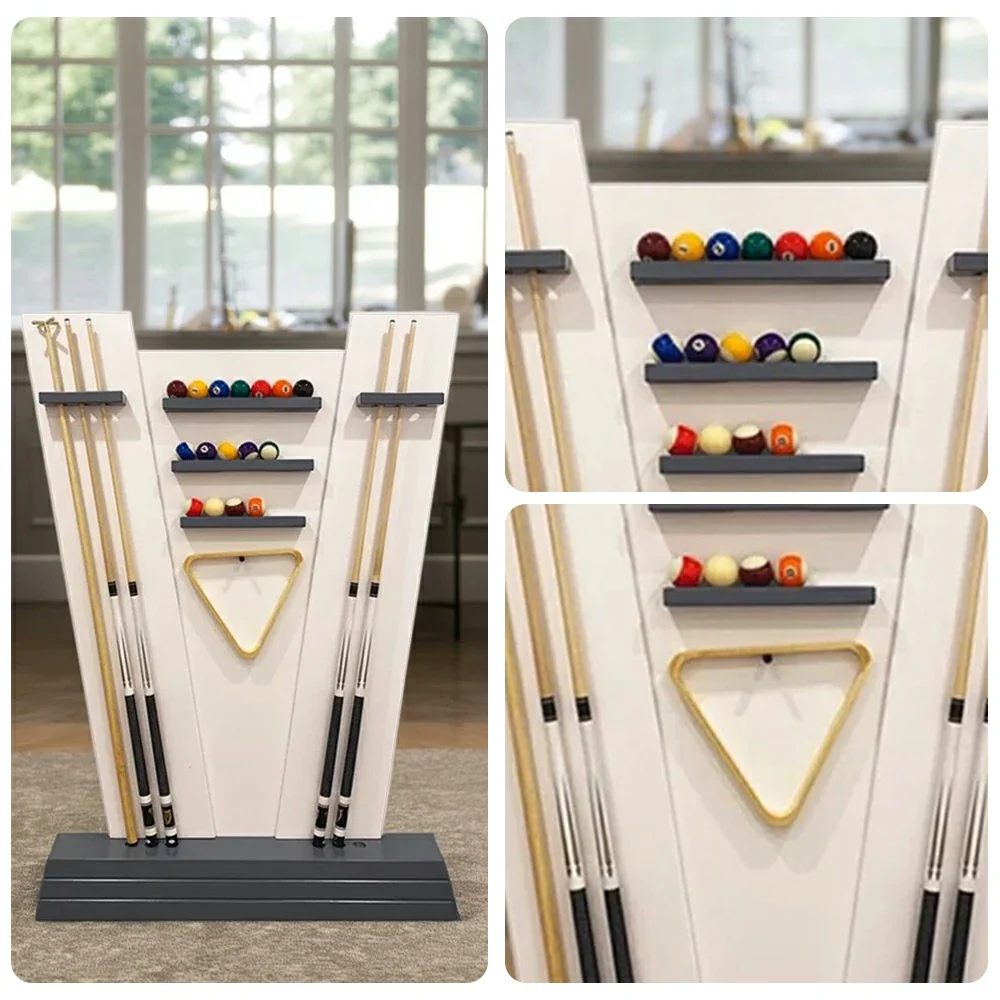 ARIX 6-Hole Billiard Cue Rack Stable Multi-Slot Wood Design with Tournament Crystal Balls Set and Handcrafted Cues - Image 3