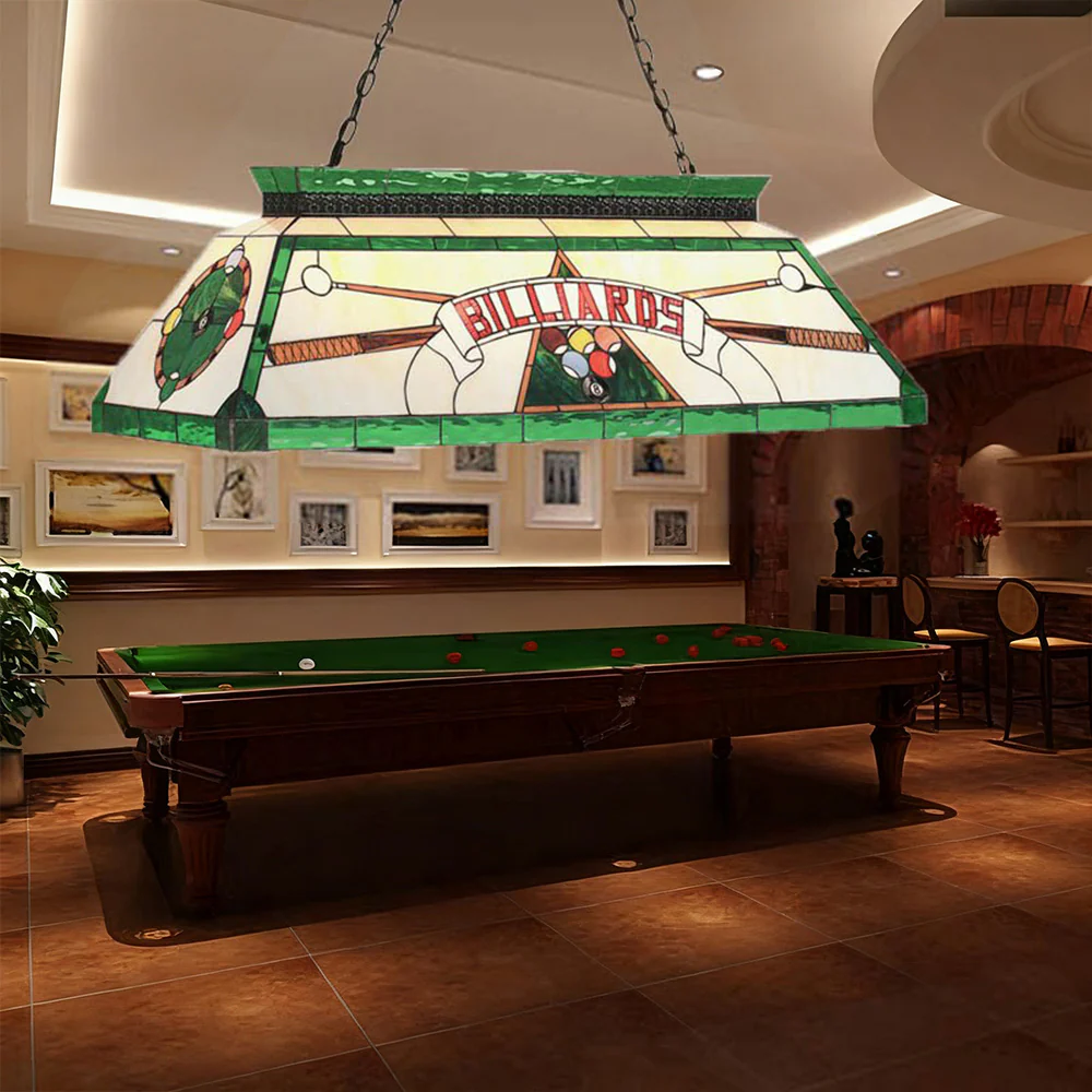 ARIX Long Pendant Billiard Light - Stained Glass Shade, Handmade Craft, Durable Iron Fittings, E27 Socket, Vintage Pool Table Lighting - Green - Image 4