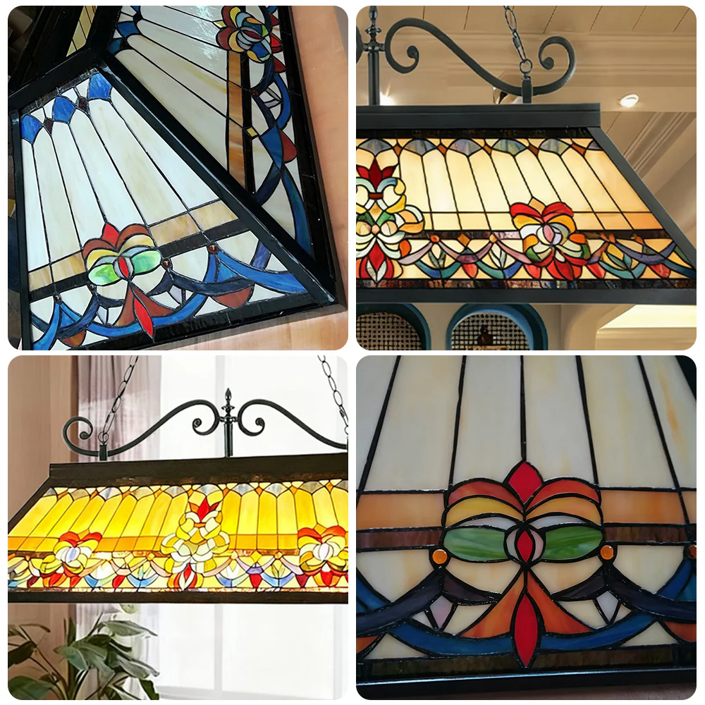 ARIX European Long Billiard Pendant Light - Stained Glass Shade, Handmade Craft, Durable Iron Fittings, E27 Socket, Vintage Pool Table Lighting - Image 3