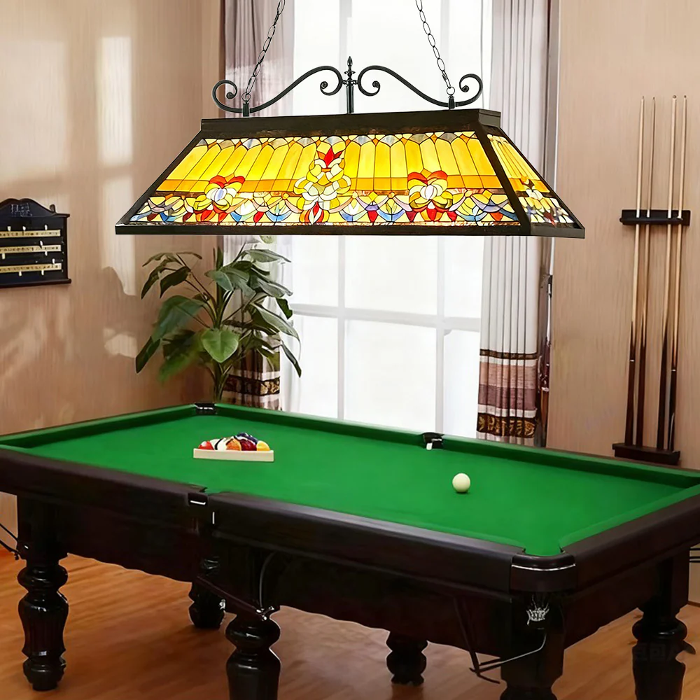 ARIX European Long Billiard Pendant Light - Stained Glass Shade, Handmade Craft, Durable Iron Fittings, E27 Socket, Vintage Pool Table Lighting - Image 4