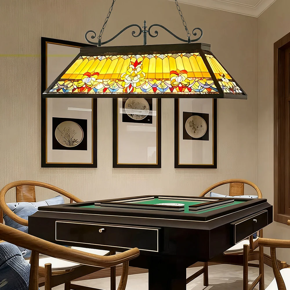 ARIX European Long Billiard Pendant Light - Stained Glass Shade, Handmade Craft, Durable Iron Fittings, E27 Socket, Vintage Pool Table Lighting - Image 5