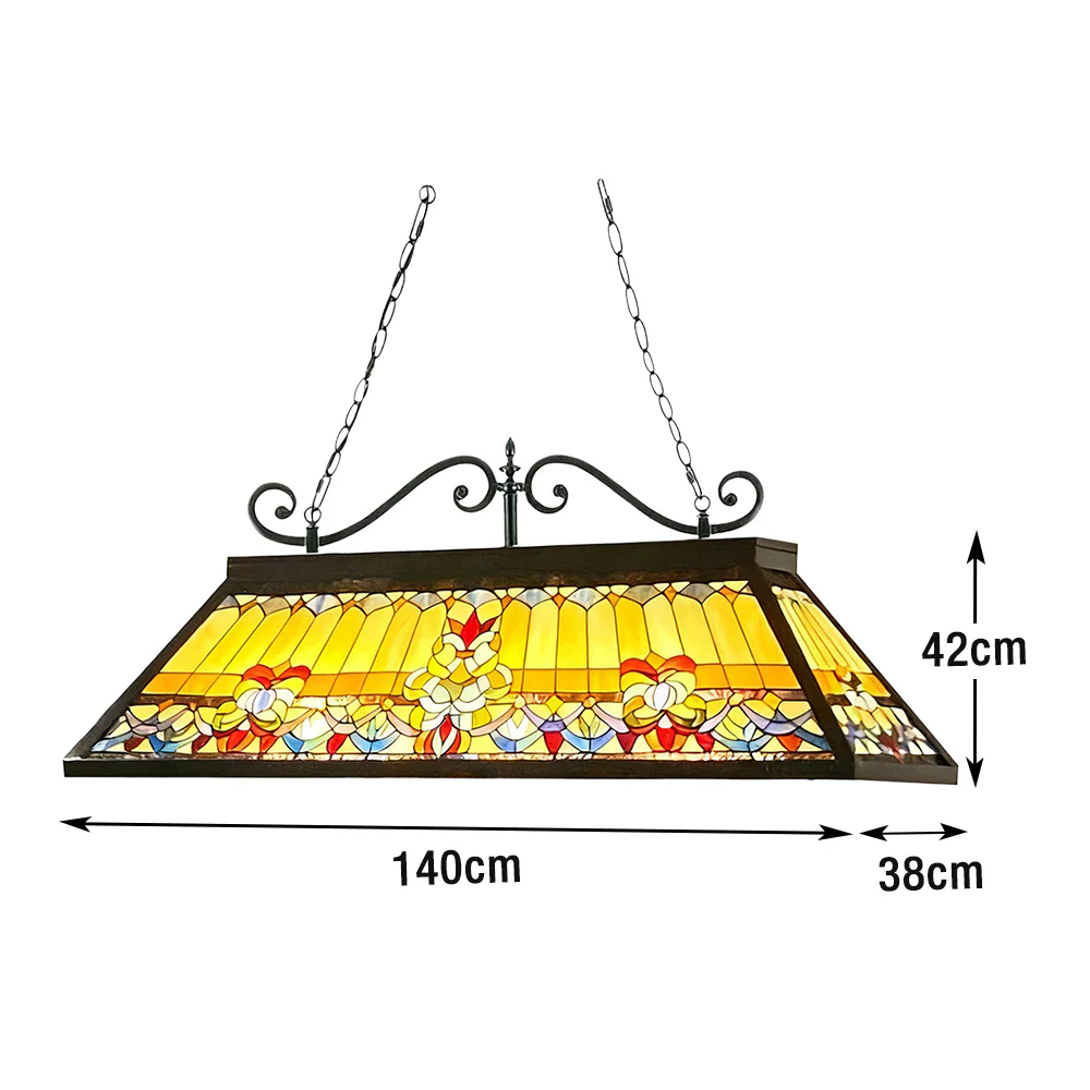 ARIX European Long Billiard Pendant Light - Stained Glass Shade, Handmade Craft, Durable Iron Fittings, E27 Socket, Vintage Pool Table Lighting - Image 6