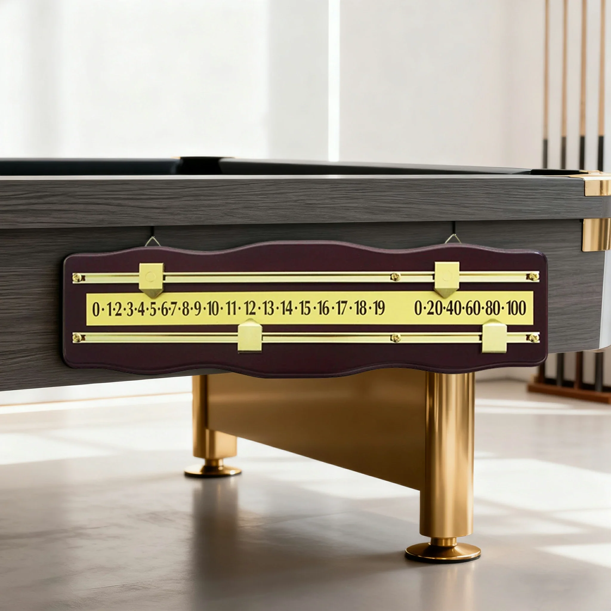 ARIX Snooker Scoreboard, Solid Mahogany Wood with Brass Sliding Scorers - Wall-Mounted 2-Player Manual Scoreboard - Mahogany & Brass - Image 2