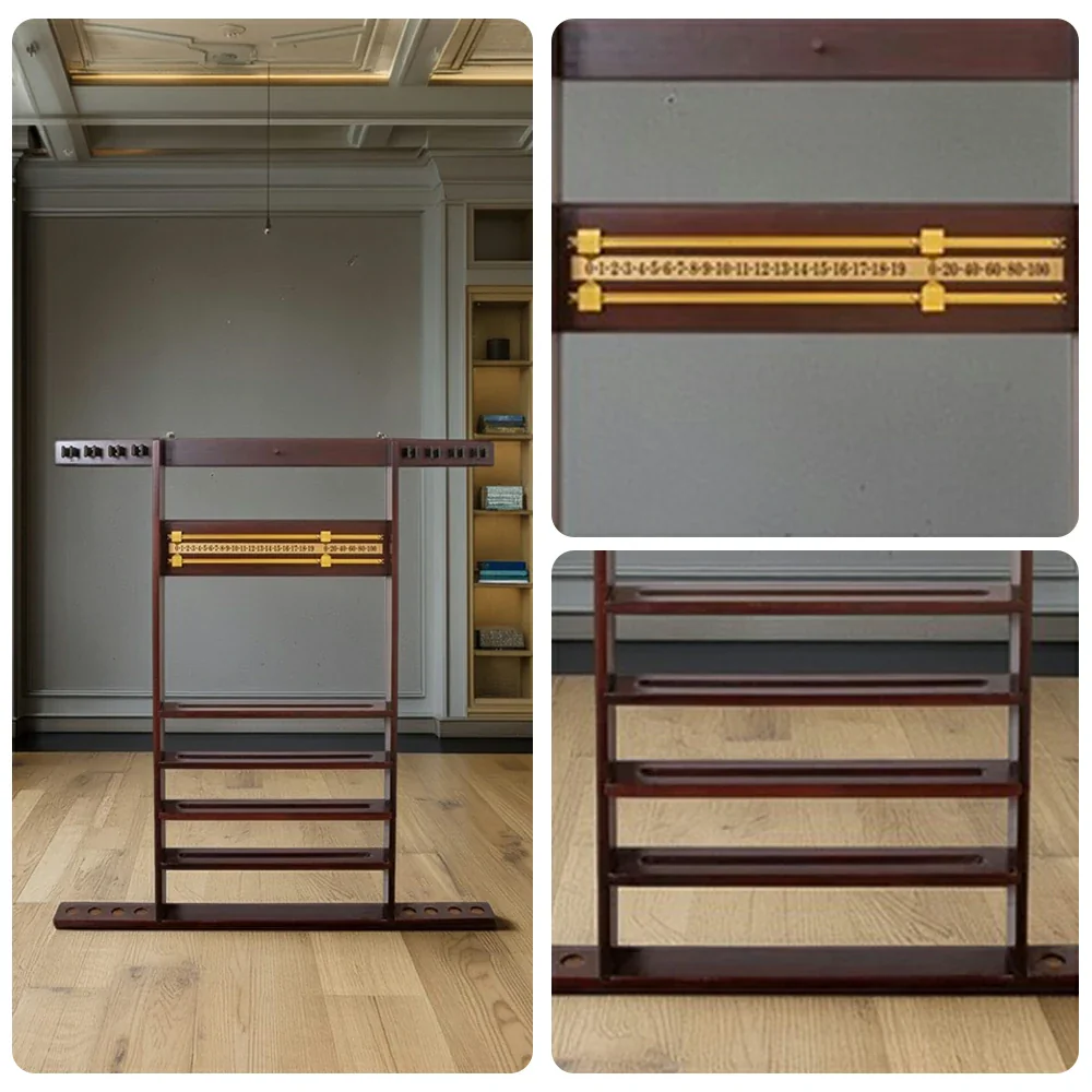 ARIX Wall Cue Rack, 8-Cue Solid Wood Holder with Built-In Scoreboard & Triangle Hook - Cherry Wood Finish - Image 3