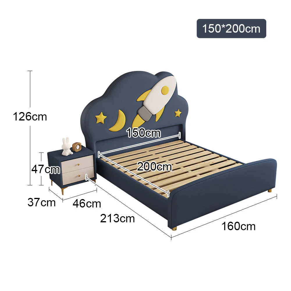 LIVARA Silicone Leather Kids Bed Solid Wood Frame - Dark Blue - Image 5