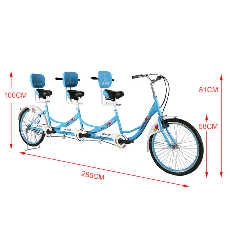 VOLTUS 24 Inch 3-seater Tandem Bicycle Sightseeing Bike - Blue&White - Image 4