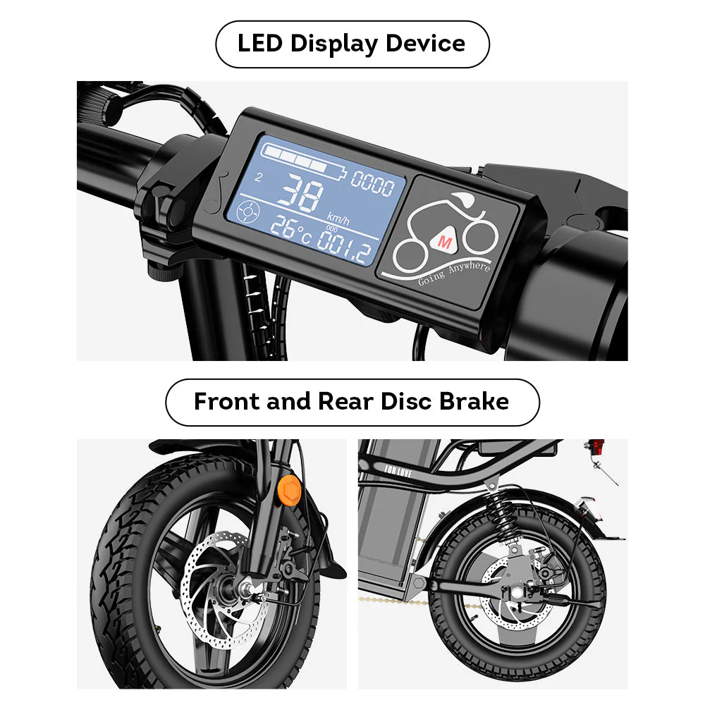 VOLTUS ESBIKE-11 400W 48V 10AH Foldable Electric Bike LED Display Device - Black - Image 4