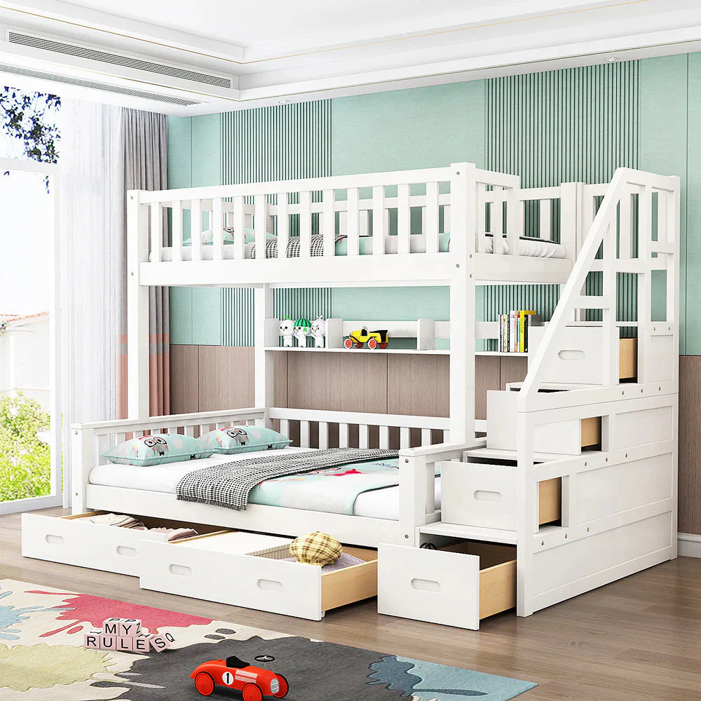 LIVARA ACSF01 Bunk Bed Frame Solid Pine Timber Safety Rails Big Storage