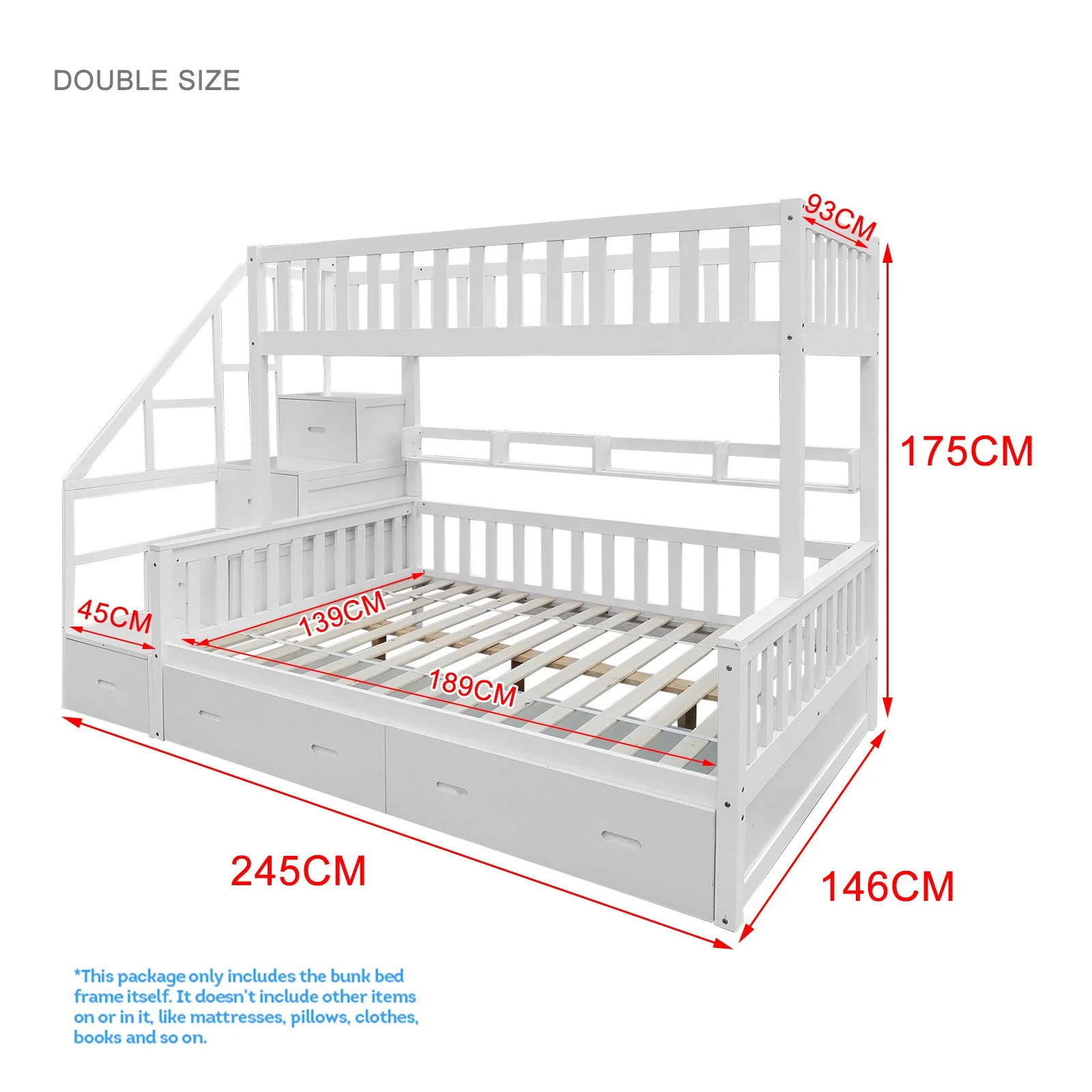LIVARA ACSF01 Bunk Bed Frame Solid Pine Timber Safety Rails Big Storage - Image 13