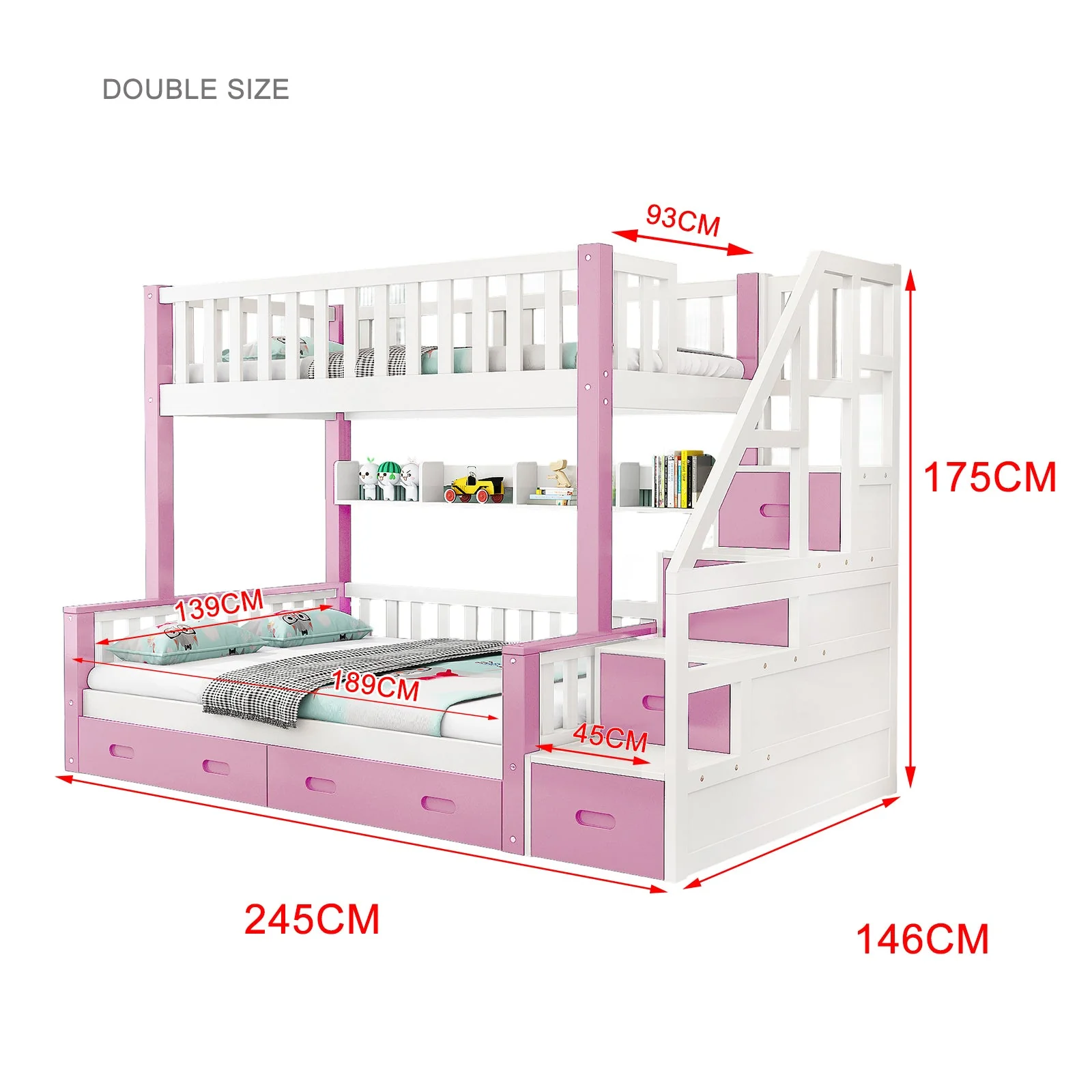 LIVARA ACSF01 Bunk Bed Frame Solid Pine Timber Safety Rails Big Storage - Image 21