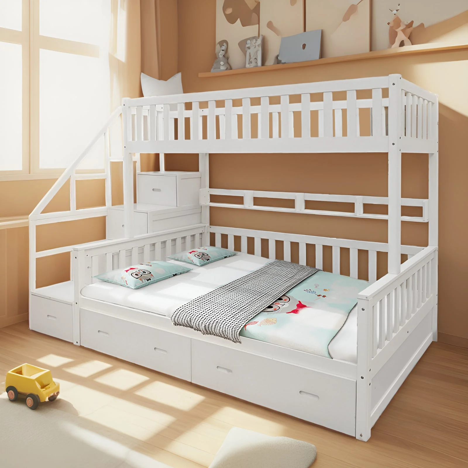 LIVARA ACSF01 Bunk Bed Frame Solid Pine Timber Safety Rails Big Storage - Image 3