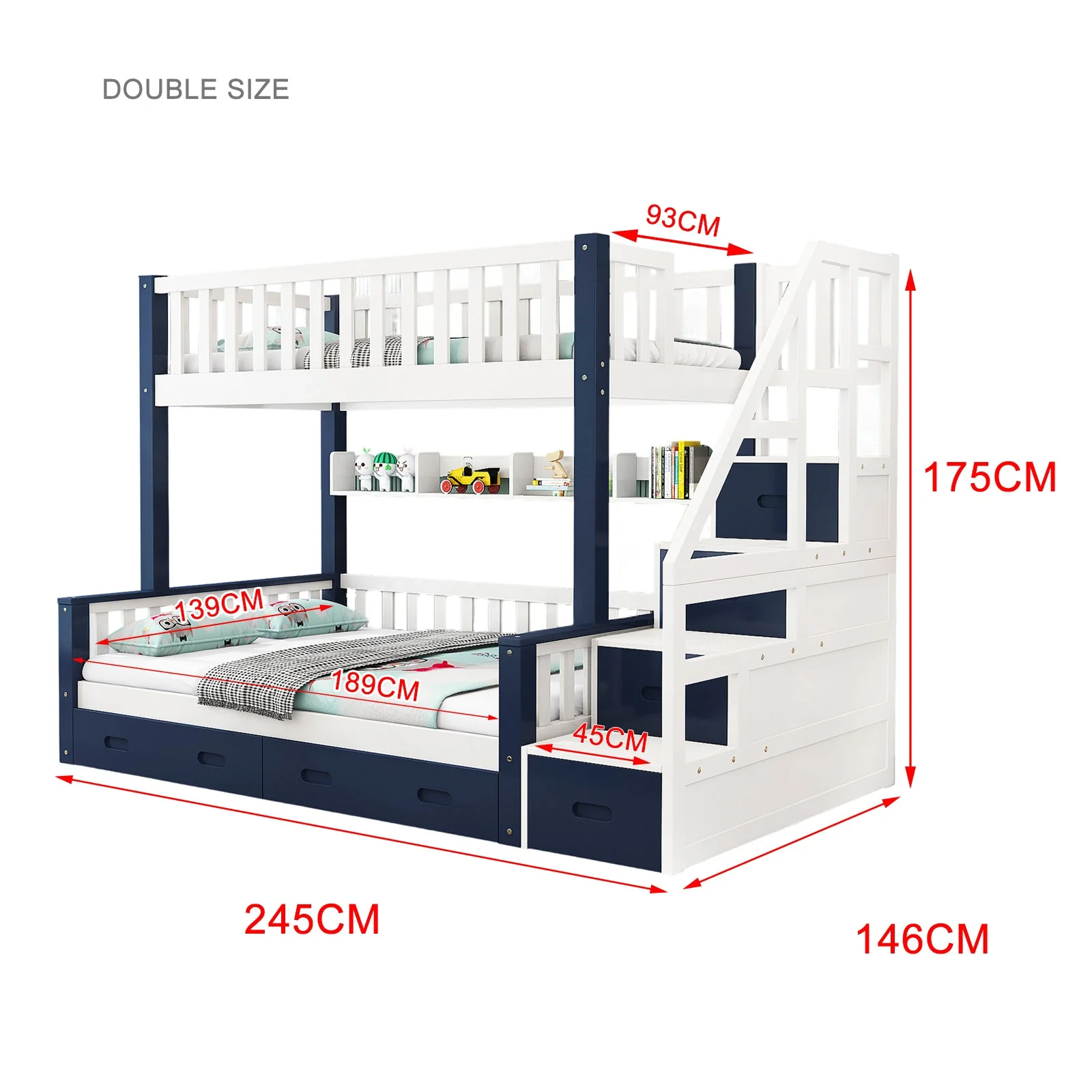 LIVARA ACSF01 Bunk Bed Frame Solid Pine Timber Safety Rails Big Storage - Image 30