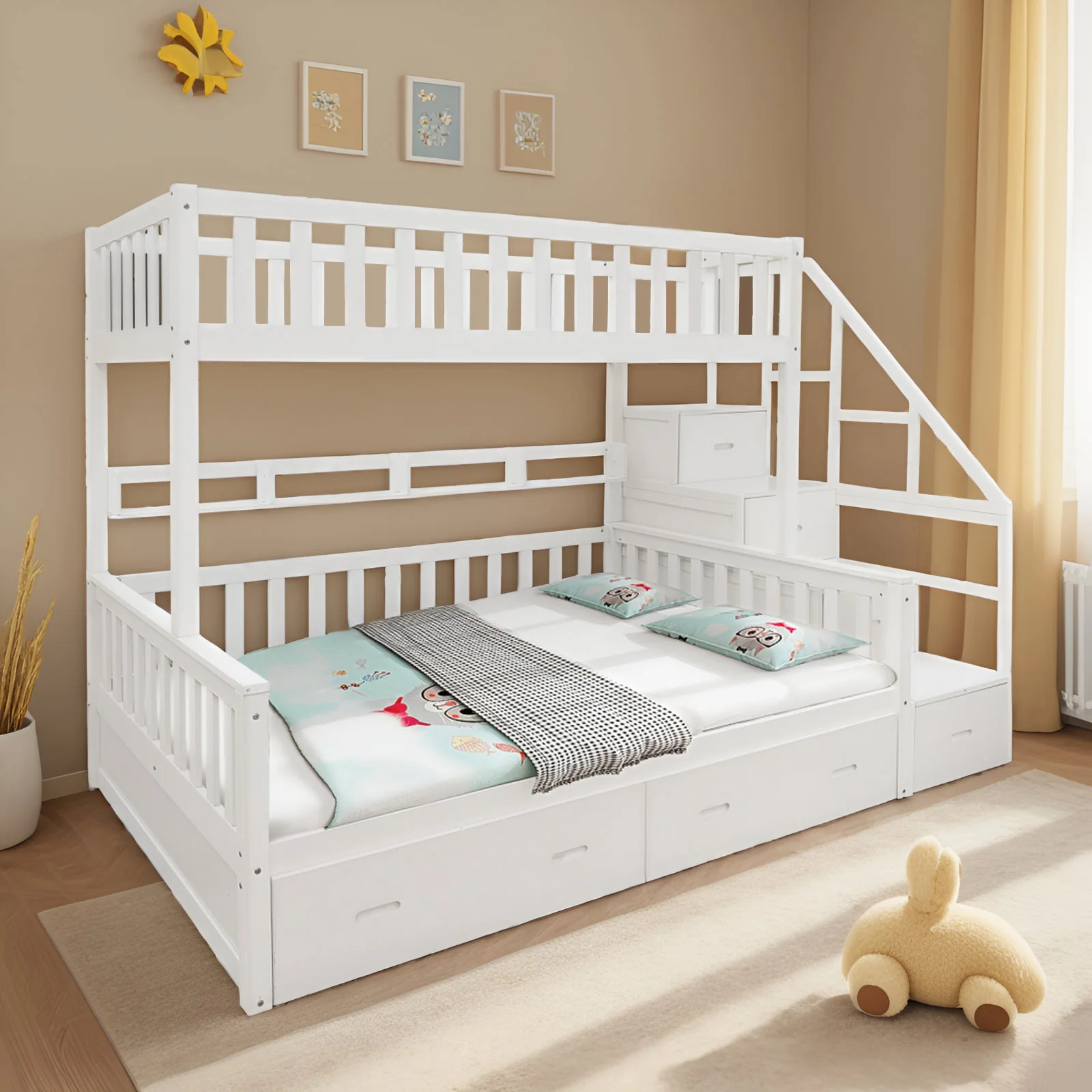 LIVARA ACSF01 Bunk Bed Frame Solid Pine Timber Safety Rails Big Storage - Image 6