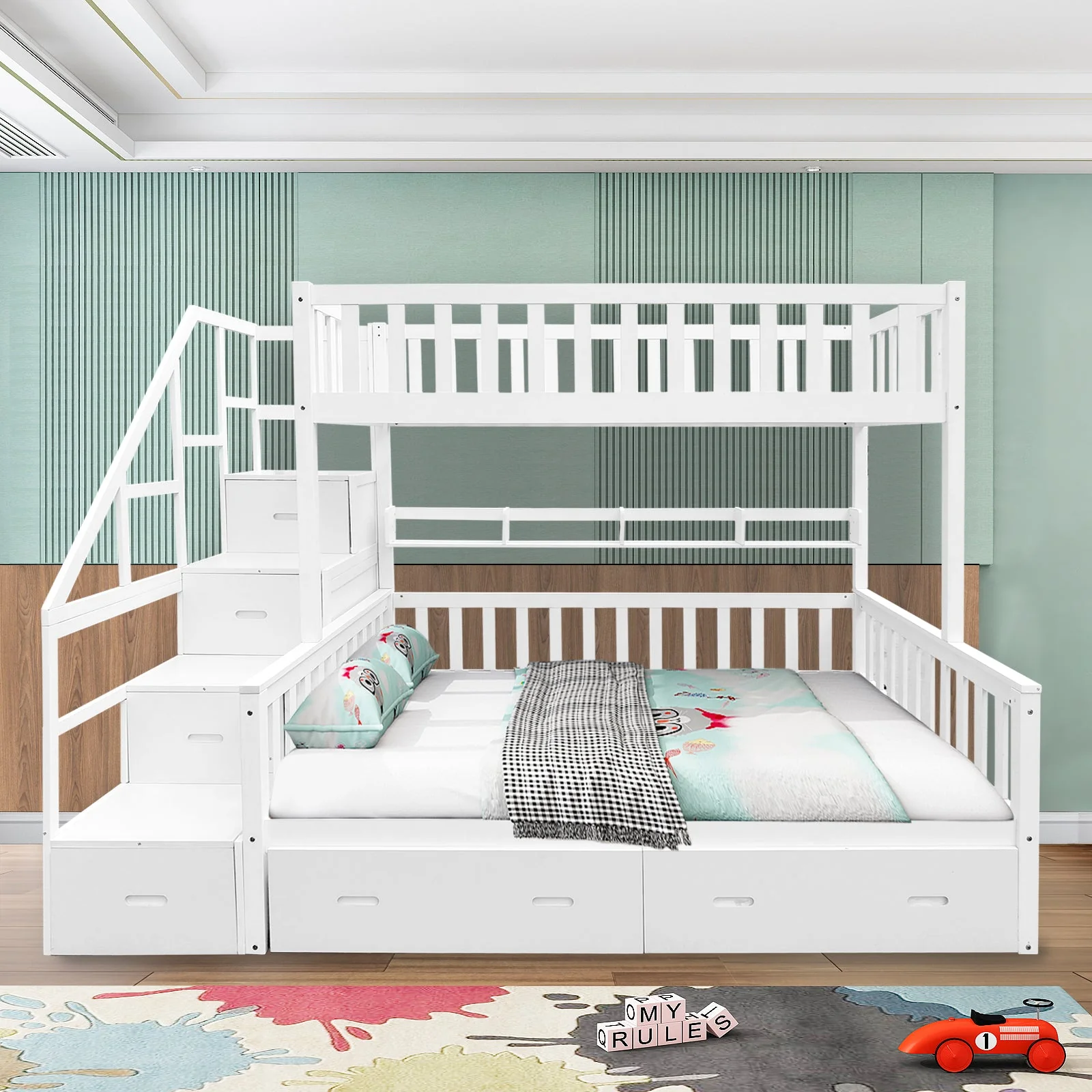 LIVARA ACSF01 Bunk Bed Frame Solid Pine Timber Safety Rails Big Storage - Image 7
