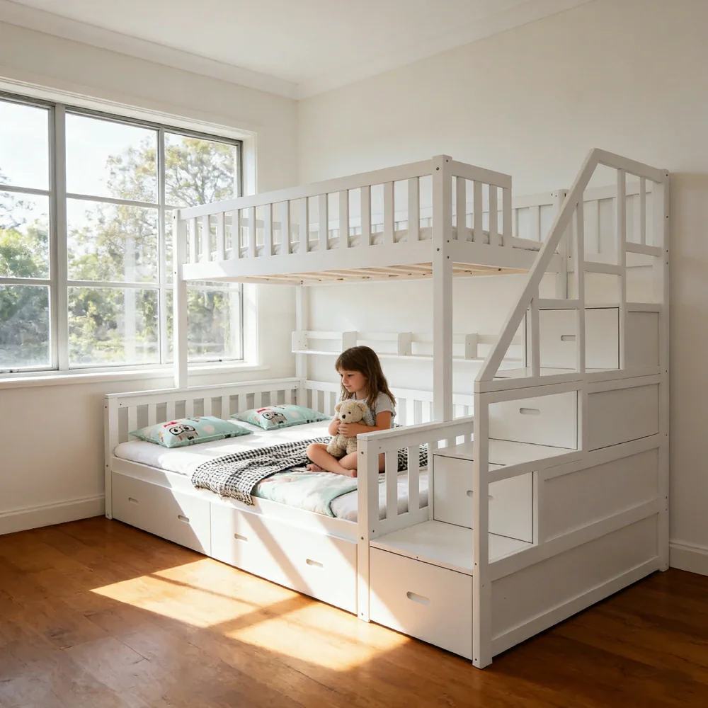LIVARA ACSF01 Bunk Bed Frame Solid Pine Timber Safety Rails Big Storage - Image 8