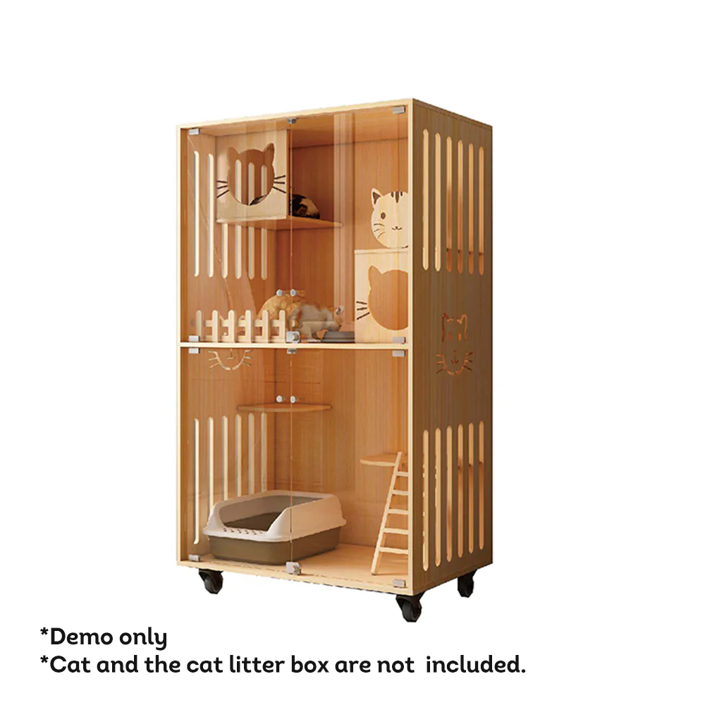LIVARA Luxury Wooden Cat House Cat Furniture 90cm Length - Wood Color - Image 2
