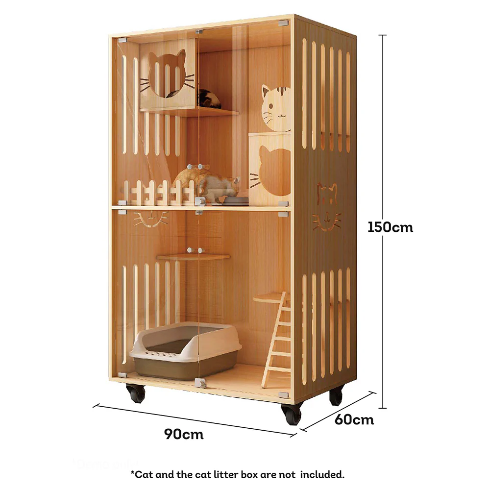 LIVARA Luxury Wooden Cat House Cat Furniture 90cm Length - Wood Color - Image 6