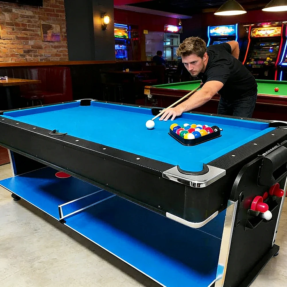 VERSA 7FT 4-In-1 Convertible Air Hockey/ Pool Billiards/ Dining Table / Table Tennis Table Blue/ Black Felt For Billiard Gaming Room Free Accessory - Image 12