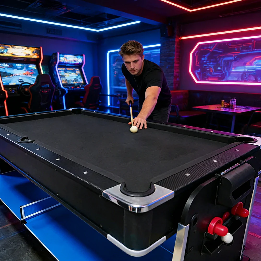 VERSA 7FT 4-In-1 Convertible Air Hockey/ Pool Billiards/ Dining Table / Table Tennis Table Blue/ Black Felt For Billiard Gaming Room Free Accessory - Image 23