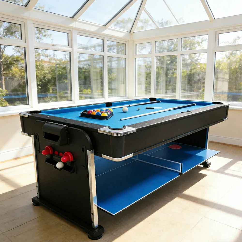 VERSA 7FT 4-In-1 Convertible Air Hockey/ Pool Billiards/ Dining Table / Table Tennis Table Blue/ Black Felt For Billiard Gaming Room Free Accessory - Image 6