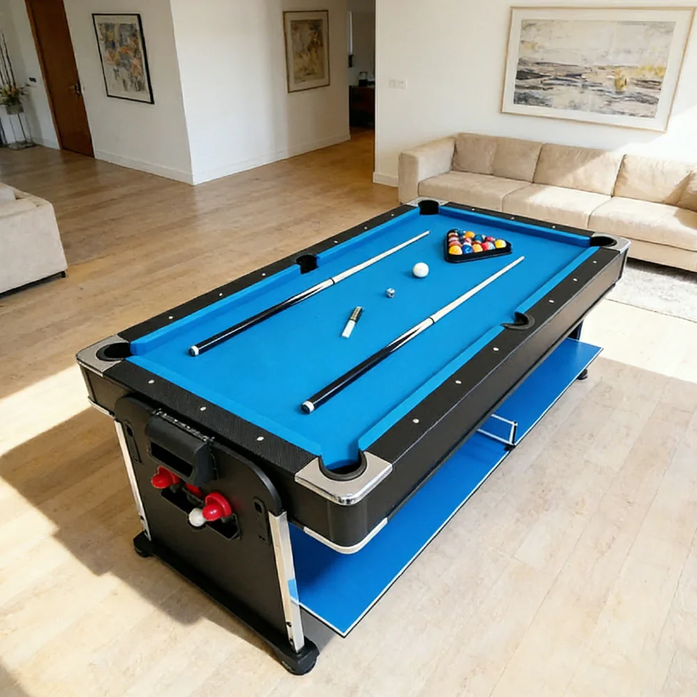 VERSA 7FT 4-In-1 Convertible Air Hockey/ Pool Billiards/ Dining Table / Table Tennis Table Blue/ Black Felt For Billiard Gaming Room Free Accessory - Image 7