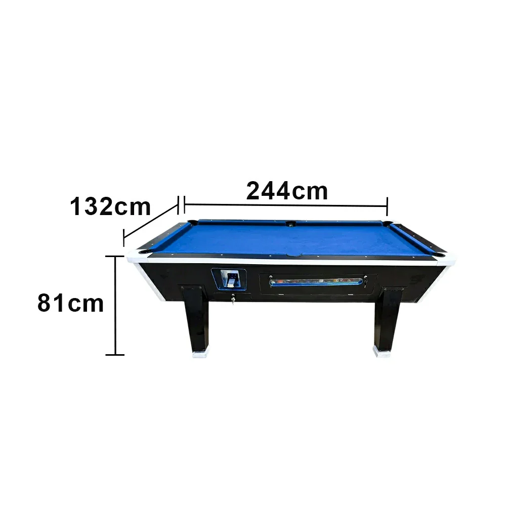 CUETIQ 7FT/8FT Coin-Operated Pool Table – MDF/Marble Top, Ball Storage Box, Reinforced Iron Legs, Black Border Design - Blue - Image 7
