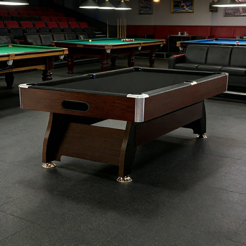 CUETIQ 9FT MDF Pool Snooker Billiard Table with Accessories Pack - Ball Return System, Adjustable Leg Levellers - Walnut Frame Black Felt - Image 4