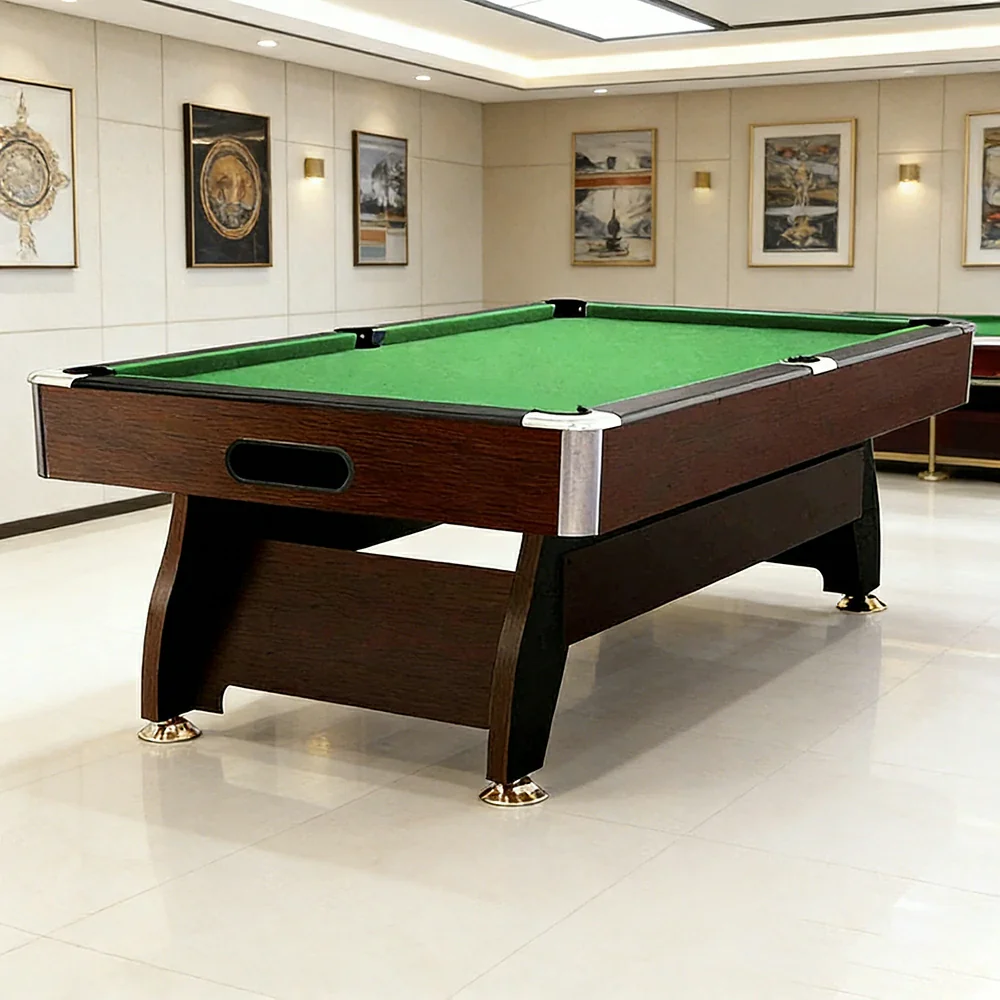 CUETIQ 9FT MDF Pool Snooker Billiard Table with Accessories Pack - Ball Return System, Adjustable Leg Levellers - Walnut Frame Green Felt - Image 2