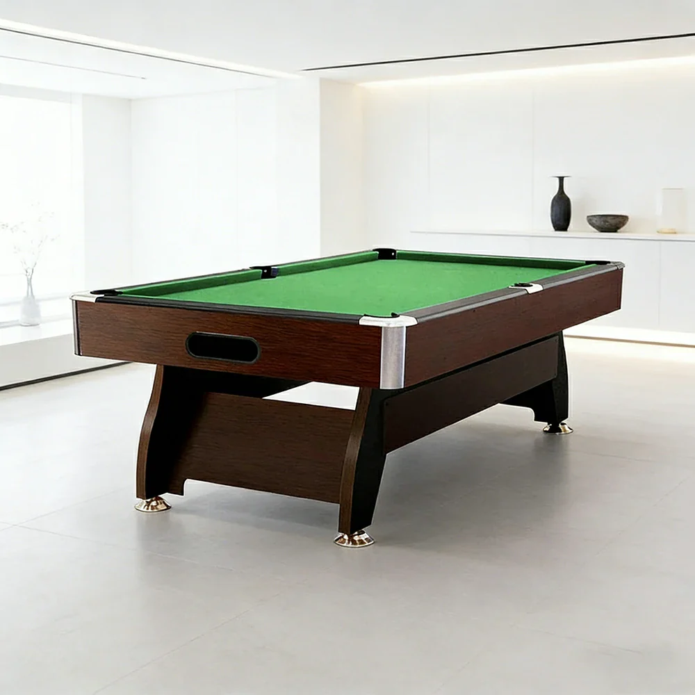 CUETIQ 9FT MDF Pool Snooker Billiard Table with Accessories Pack - Ball Return System, Adjustable Leg Levellers - Walnut Frame Green Felt - Image 4
